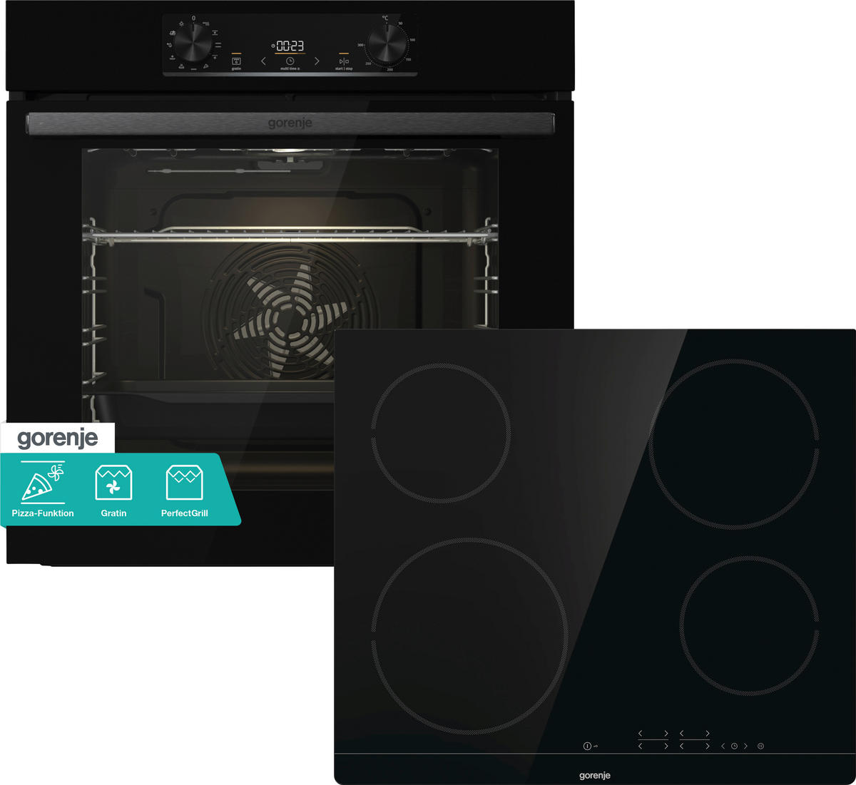 BACKOFENSET  - Schwarz, Glas/Metall (59,5/59,5/56,4cm) - Gorenje