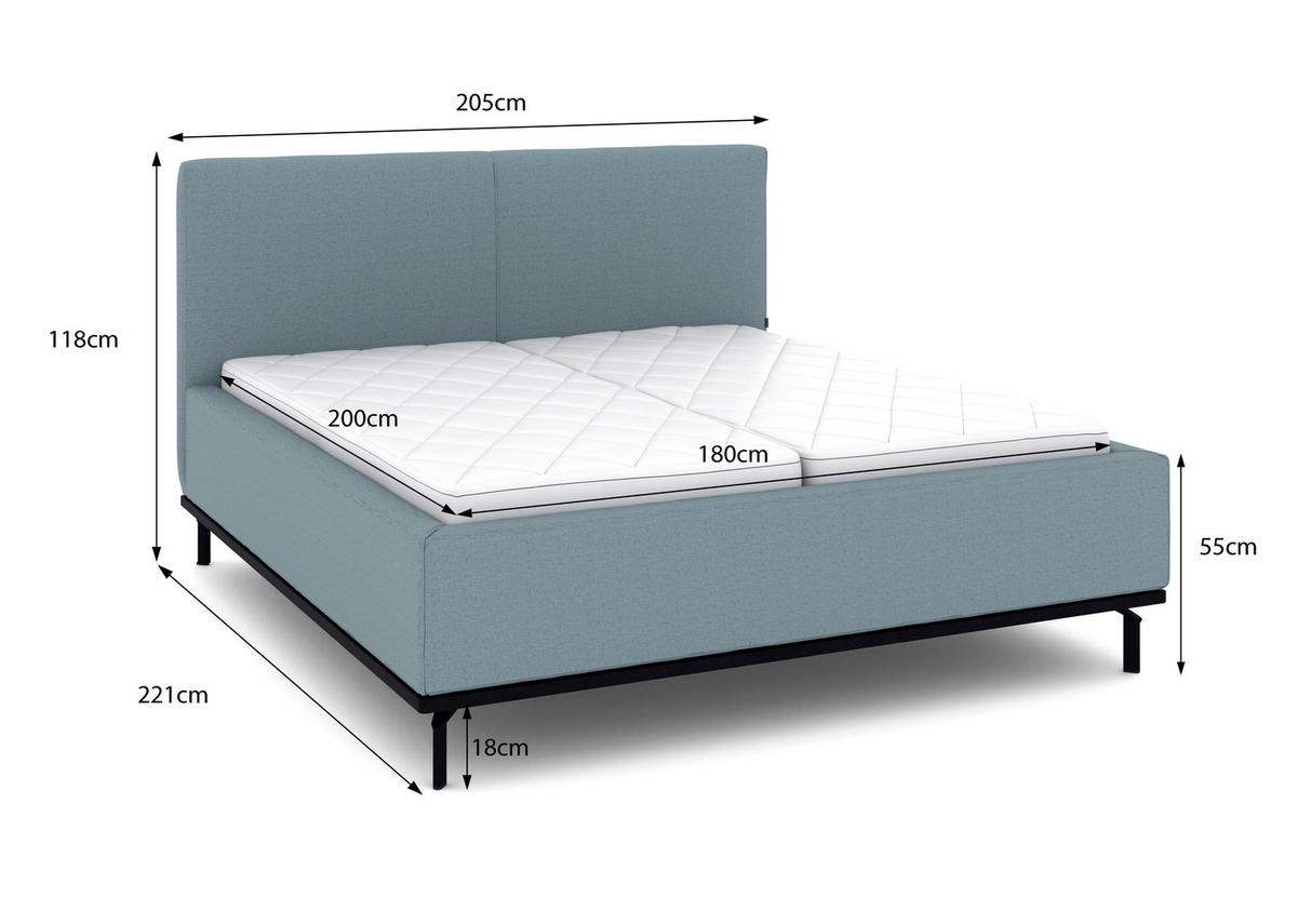 POLSTERBETT Matratze, Lattenrost, Bettkasten 180/200 cm  in Blau  - Blau/Graphitfarben, Design, Holz/Textil (180/200cm) - Musterring