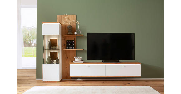 WOHNWAND in Weiß, Eiche Bianco 303/203/50 cm - Eiche Bianco/Anthrazit, Design, Glas/Holz (303/203/50cm) - Novel