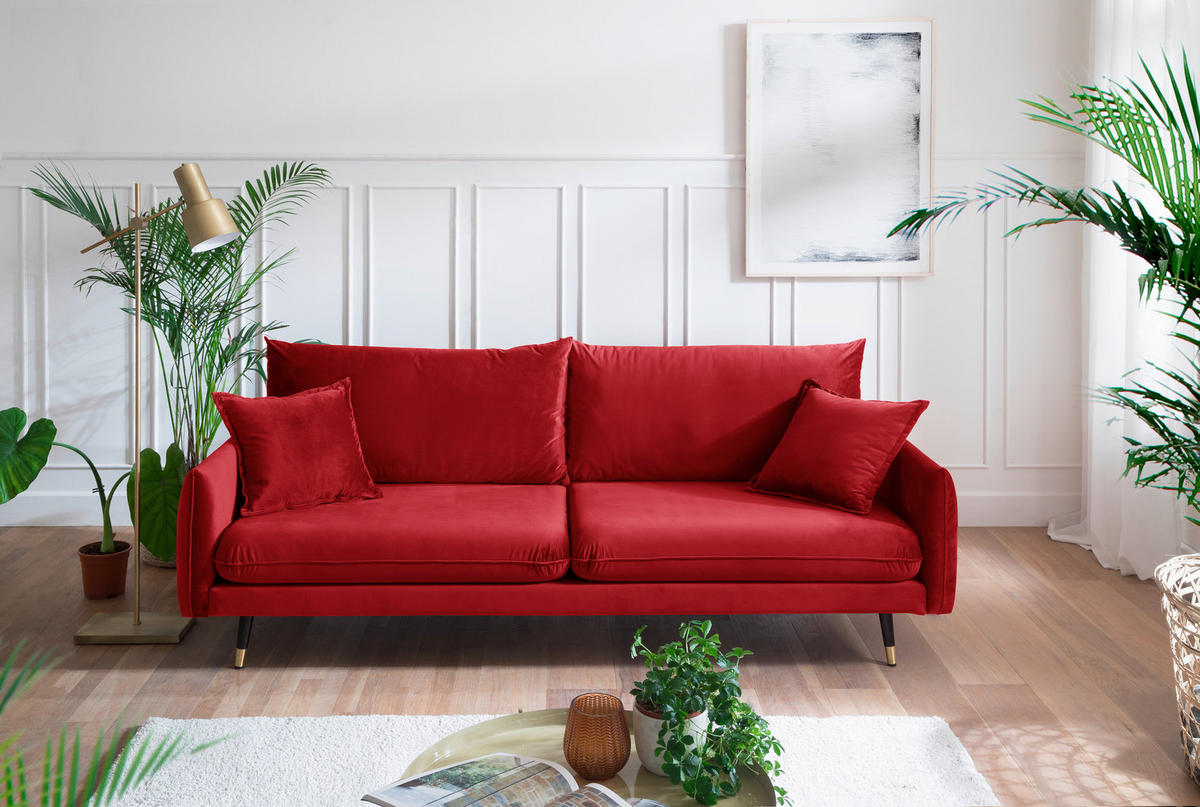 3-SITZER-SOFA ROSSANA-3S Sofa Samt Dunkelrot  - Dunkelrot, MODERN, Textil (215/88/94cm) - MID.YOU