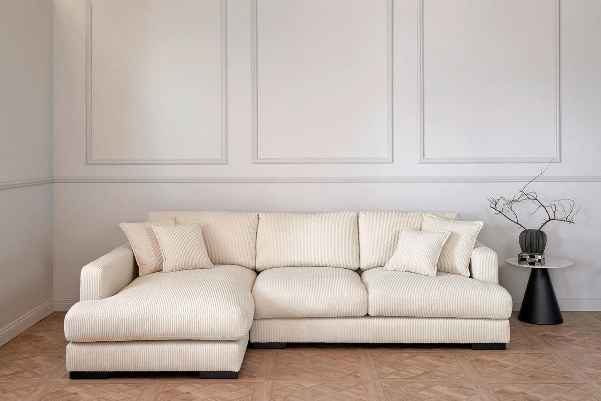 ECKSOFA  RELAX ASPEN CORNER M-L EU Weiß, Ecru Cord  - Ecru/Schwarz, MODERN, Holz/Textil (271/166cm) - Livetastic