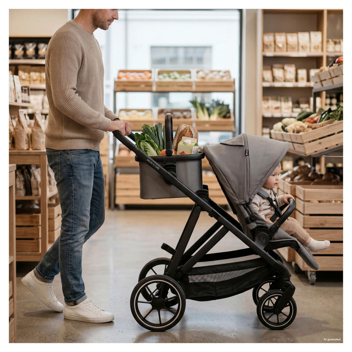 GESCHWISTERWAGEN Grow N Care  - Dunkelgrau/Schwarz, Basics, Textil/Metall (109/60/107-115cm) - Hauck