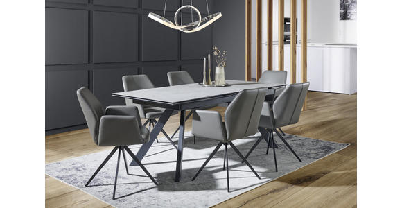 ESSTISCH in Metall, Glas, Keramik 180-260/95/76 cm - Schwarz/Grau, Design, Glas/Keramik (180-260/95/76cm) - Novel