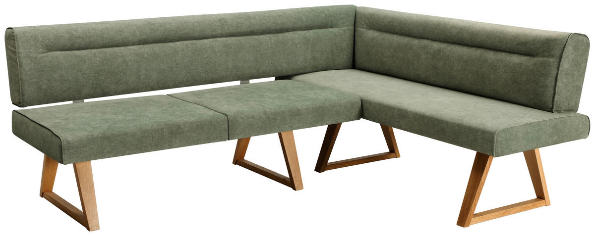 ECKBANK 230/170 cm Samt Grün Asteiche massiv   - Eichefarben/Grün, KONVENTIONELL, Holz/Textil (230/170cm) - Moderano