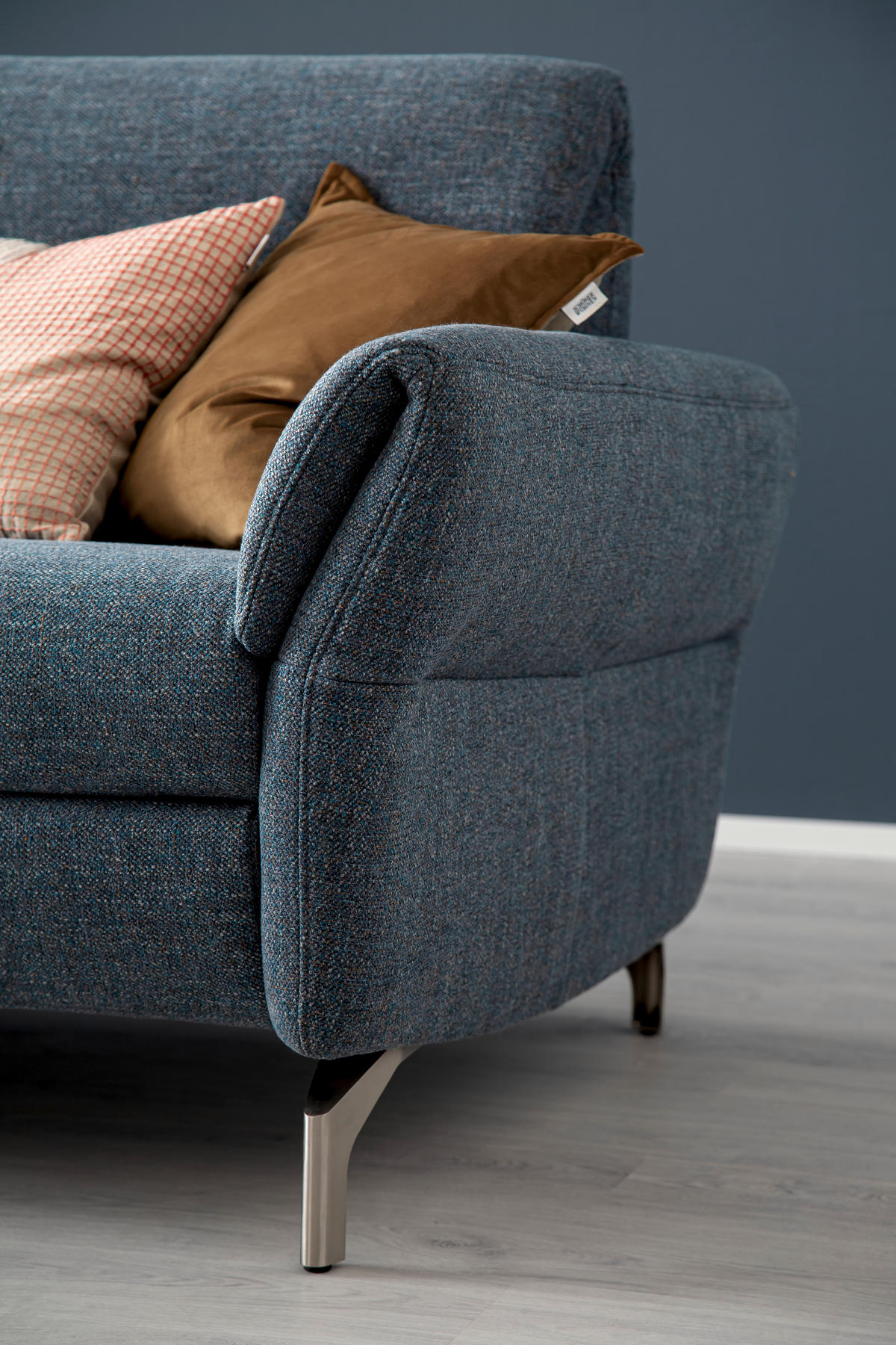 2-SITZER-SOFA Flachgewebe Blaugrau  - Blaugrau/Nickelfarben, Design, Textil/Metall (186/87/100cm) - Schöner Wohnen