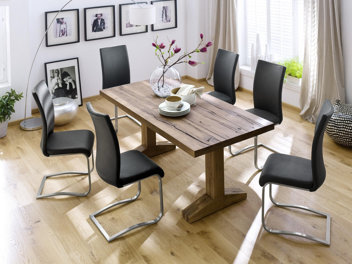 SCHWINGSTUHL  in Edelstahl Lederlook  - Edelstahlfarben/Schwarz, Design, Textil/Metall (52/103/43cm) - Livetastic