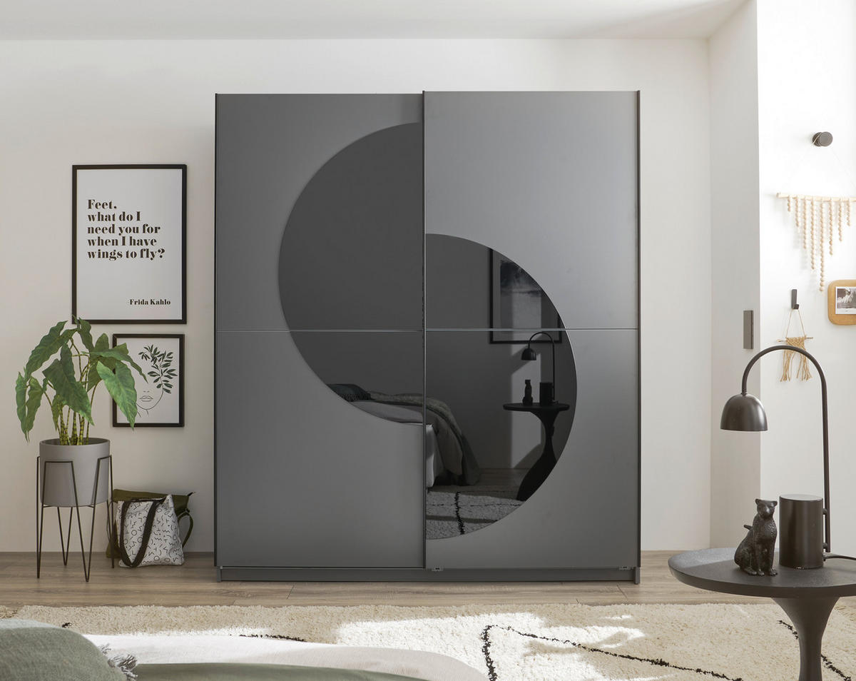 TOLÓAJTÓS SZEKRÉNY grafitszürke  - grafitszürke, Modern, faalapú anyag/Üveg (170,2/196,7/56cm) - Livetastic