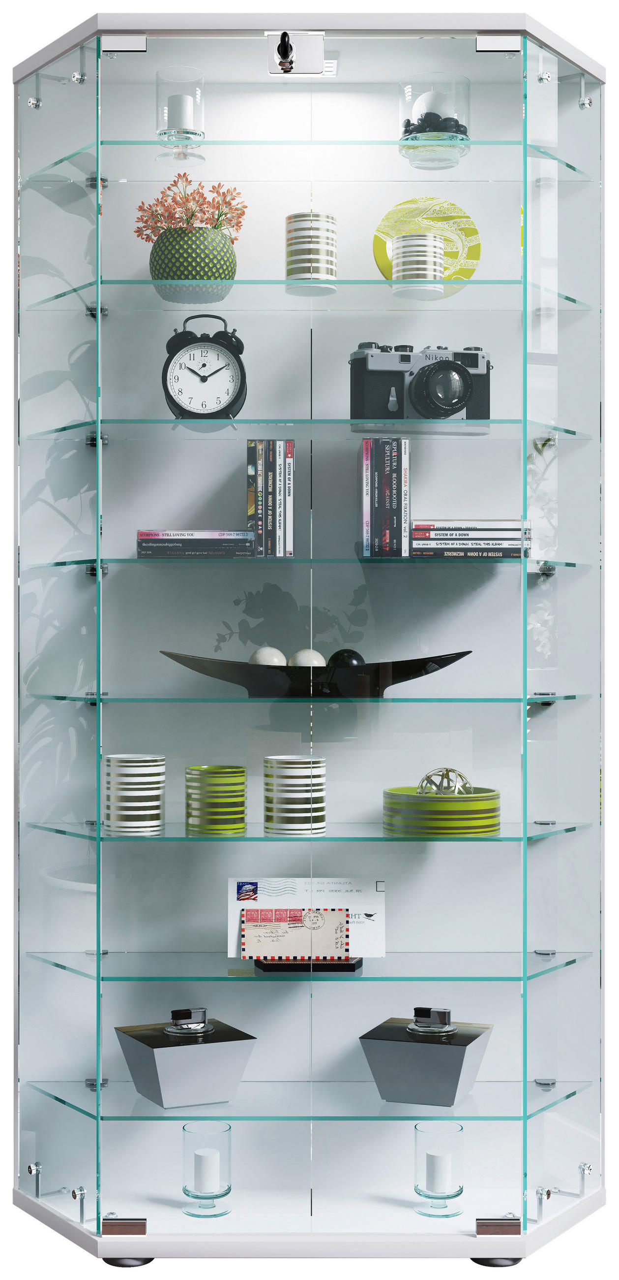 VITRINE in Weiß  - Transparent/Schwarz, Design, Glas/Holzwerkstoff (83/114/17cm) - MID.YOU