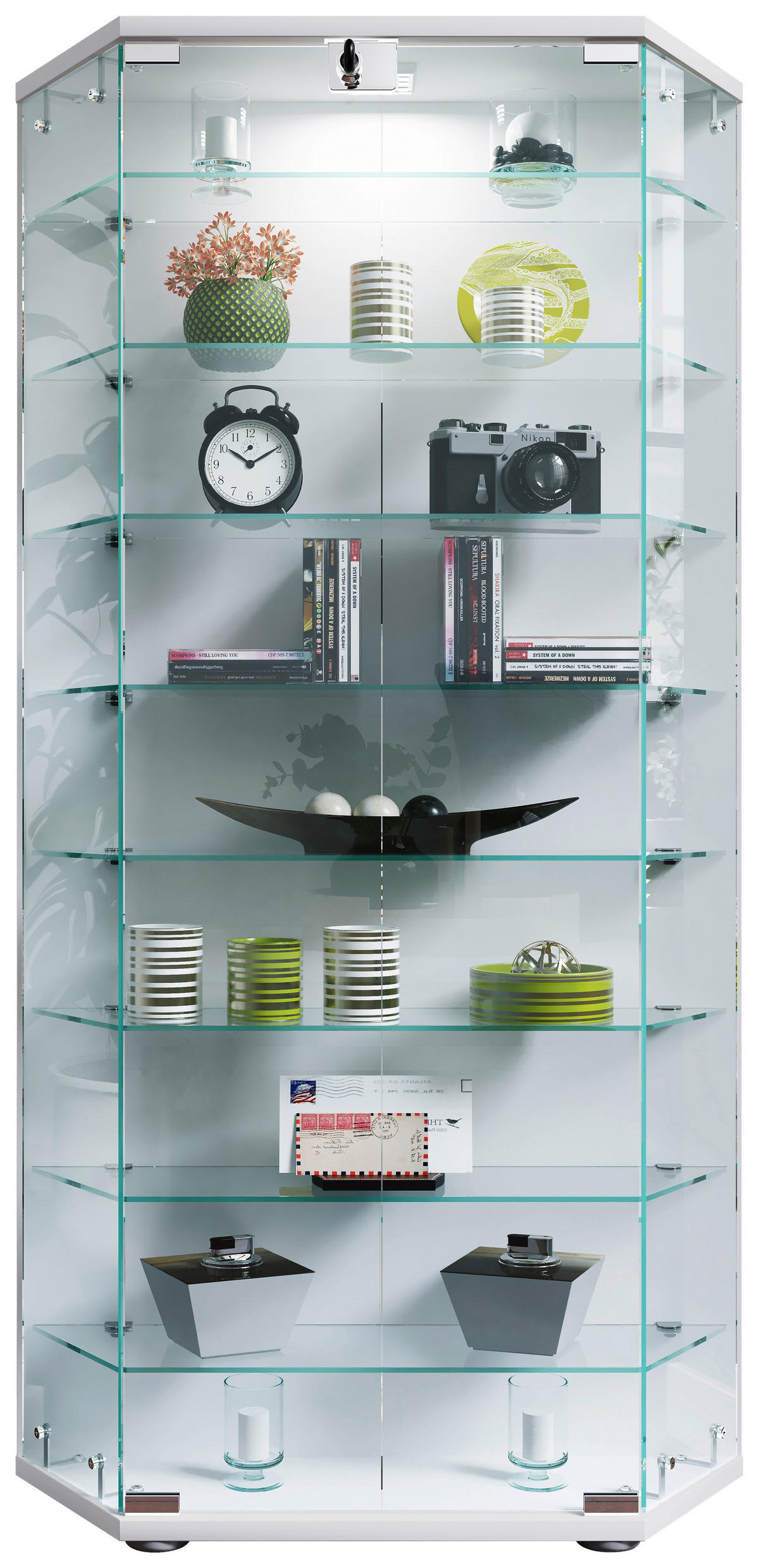VITRINE in Weiß  - Transparent/Schwarz, Design, Glas/Holzwerkstoff (83/114/17cm) - MID.YOU