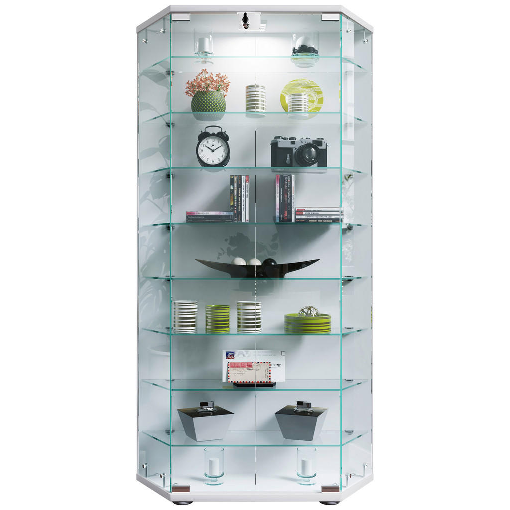 Thumbnail - Mid.you Vitrine Cenila, Weiß, Glas, Holzwerkstoff, 8 Fächer, 83x114x17 cm, stehend, Wohnzimmer, Wohnwände, Vitrinenschrä...