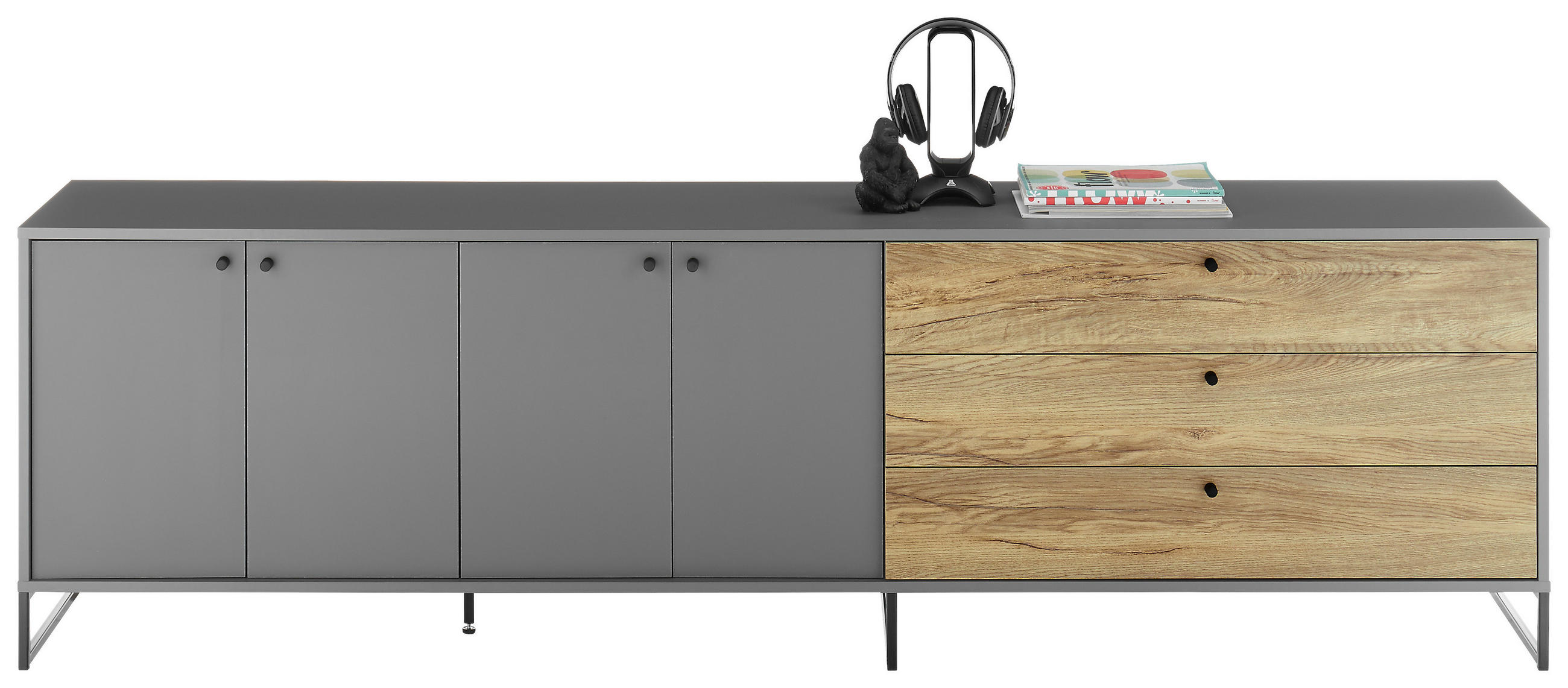 NISKA KOMODA   213/62/42 cm   siva, boja hrasta   - siva/boja hrasta, Osnovno, pločasti materijal/plastika (213/62/42cm) - Xora