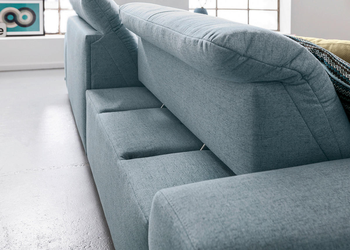 ECKSOFA Hellblau Flachgewebe  - Chromfarben/Hellblau, Design, Textil/Metall (276/198cm) - SetOne by Musterring