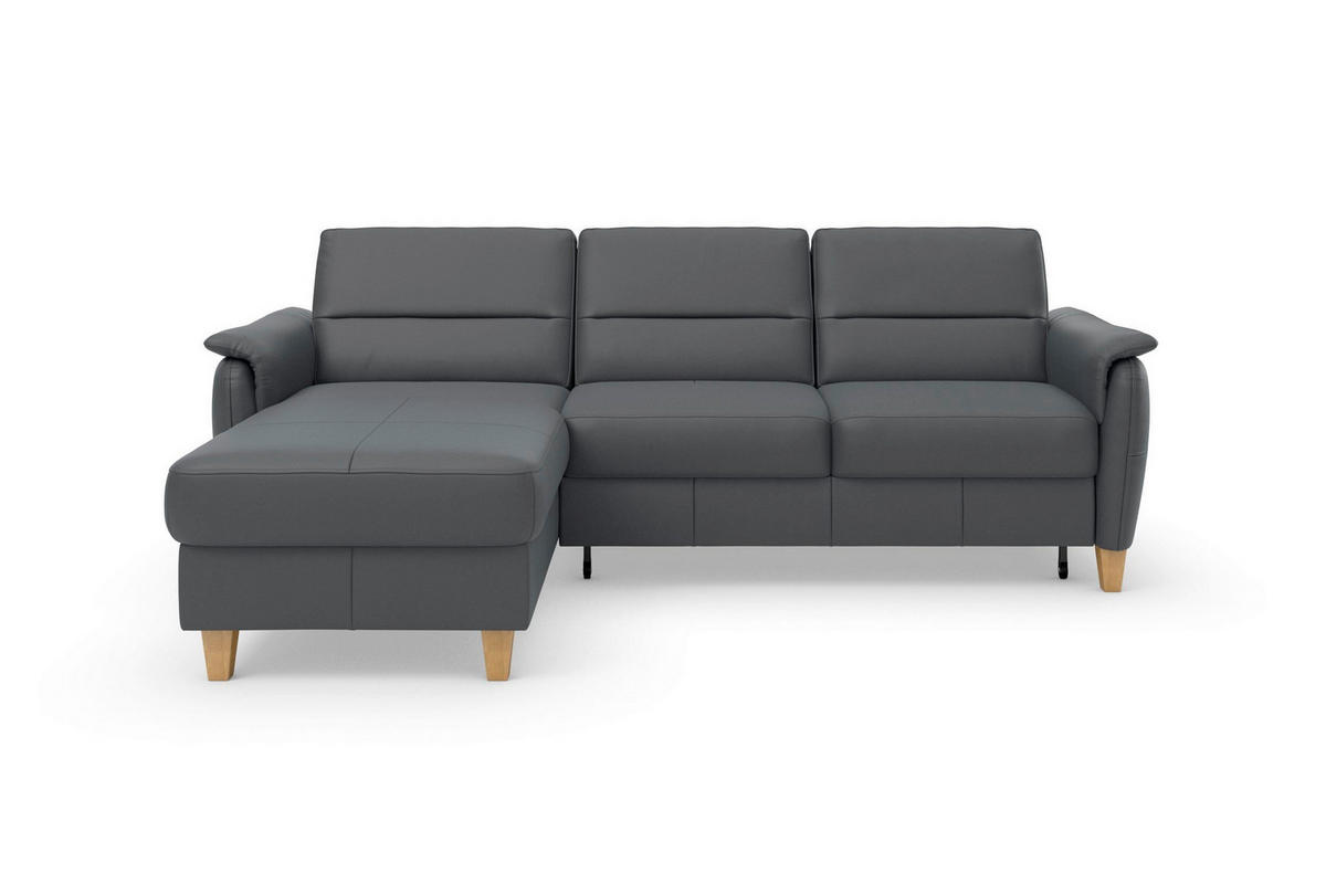 ECKSOFA PALMERA E Schwarz Kombination Echtleder/Stoff Mikrofaser Bettkasten  - Eichefarben/Schwarz, Basics, Leder/Holz (163/244cm) - Sit & More
