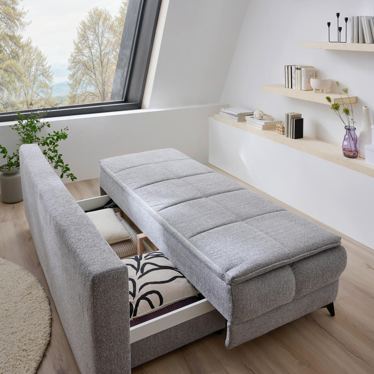 SCHLAFSOFA Flachgewebe Grau  - Schwarz/Grau, Design, Textil/Metall (197/95/92cm) - Stylife