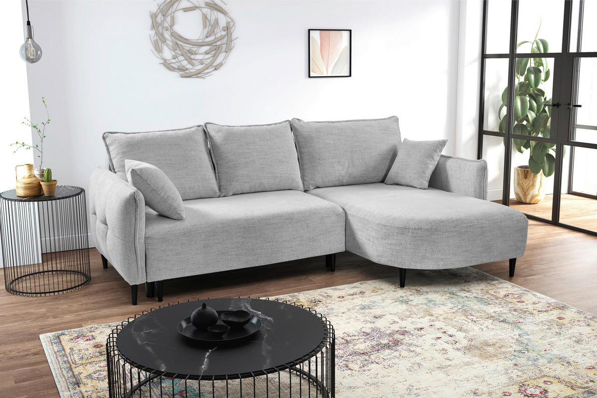 ECKSOFA in Struktur Hellgrau  - Hellgrau/Schwarz, Design, Holz/Textil (244/165cm) - MID.YOU