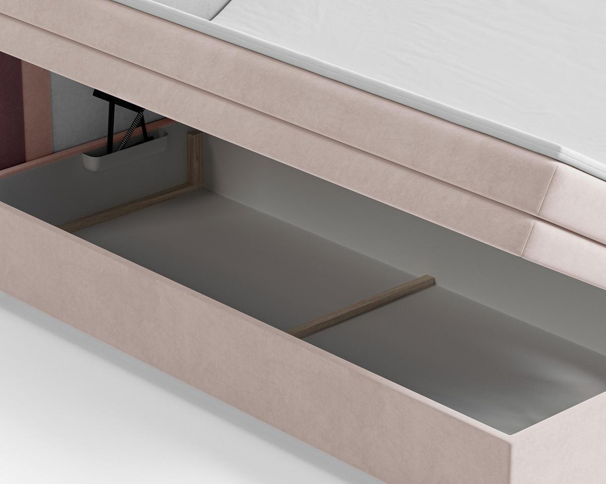 BOXBETT 140/200 cm,  in Rosa, Altrosa, gepolstertes Kopfteil, Bettkasten, Topper, H2 + H3 = mittel + fest  - Altrosa/Rosa, MODERN, Holz/Kunststoff (140/200cm) - Livetastic