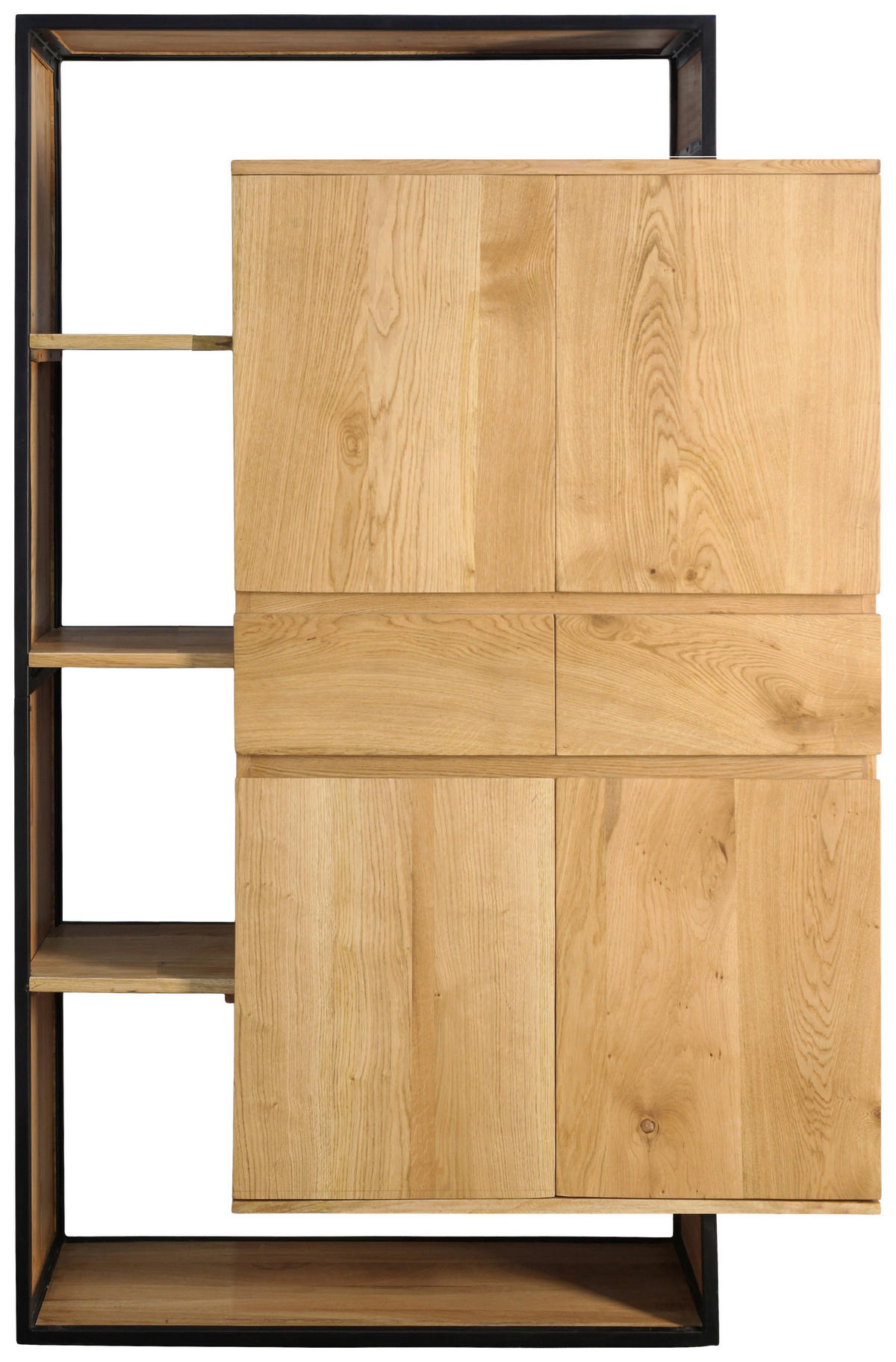 REGAL Mangoholz, Wildeiche vollmassiv Naturfarben  - Schwarz/Naturfarben, LIFESTYLE, Holz/Metall (118/183/40cm) - Landscape