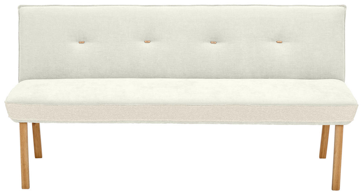 SITZBANK 177/88/63 cm Webstoff, Mikrofaser Creme Eiche vollmassiv  - Eichefarben/Creme, Design, Holz/Textil (177/88/63cm) - Linea Natura