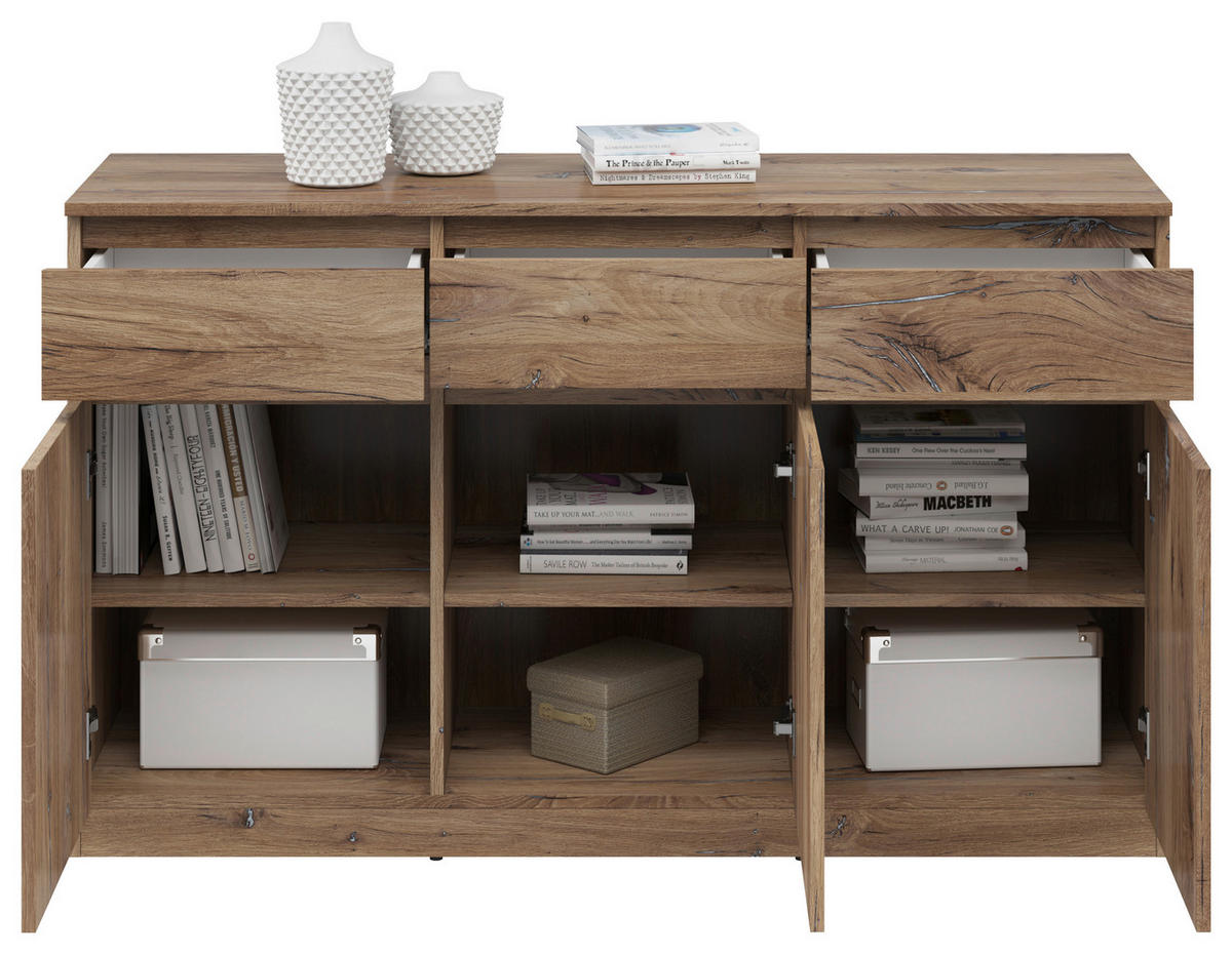 KOMMODE  in 135/81/42 cm  - Eichefarben, KONVENTIONELL, Holzwerkstoff (135/81/42cm)