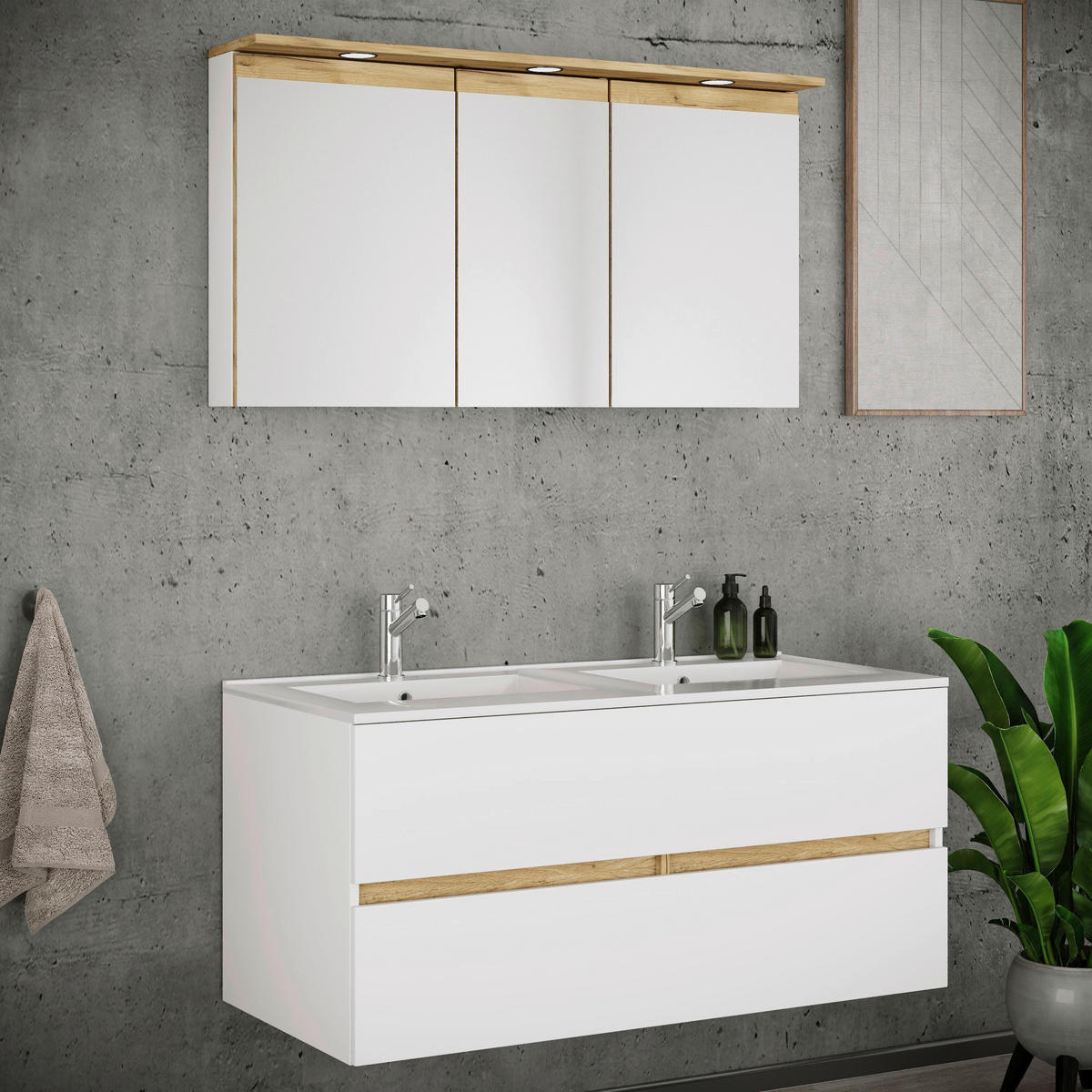 BADEZIMMER 3-teilig  in 112 cm  - Honigeiche/Weiß, Trend, Keramik/Holzwerkstoff (112cm) - MID.YOU