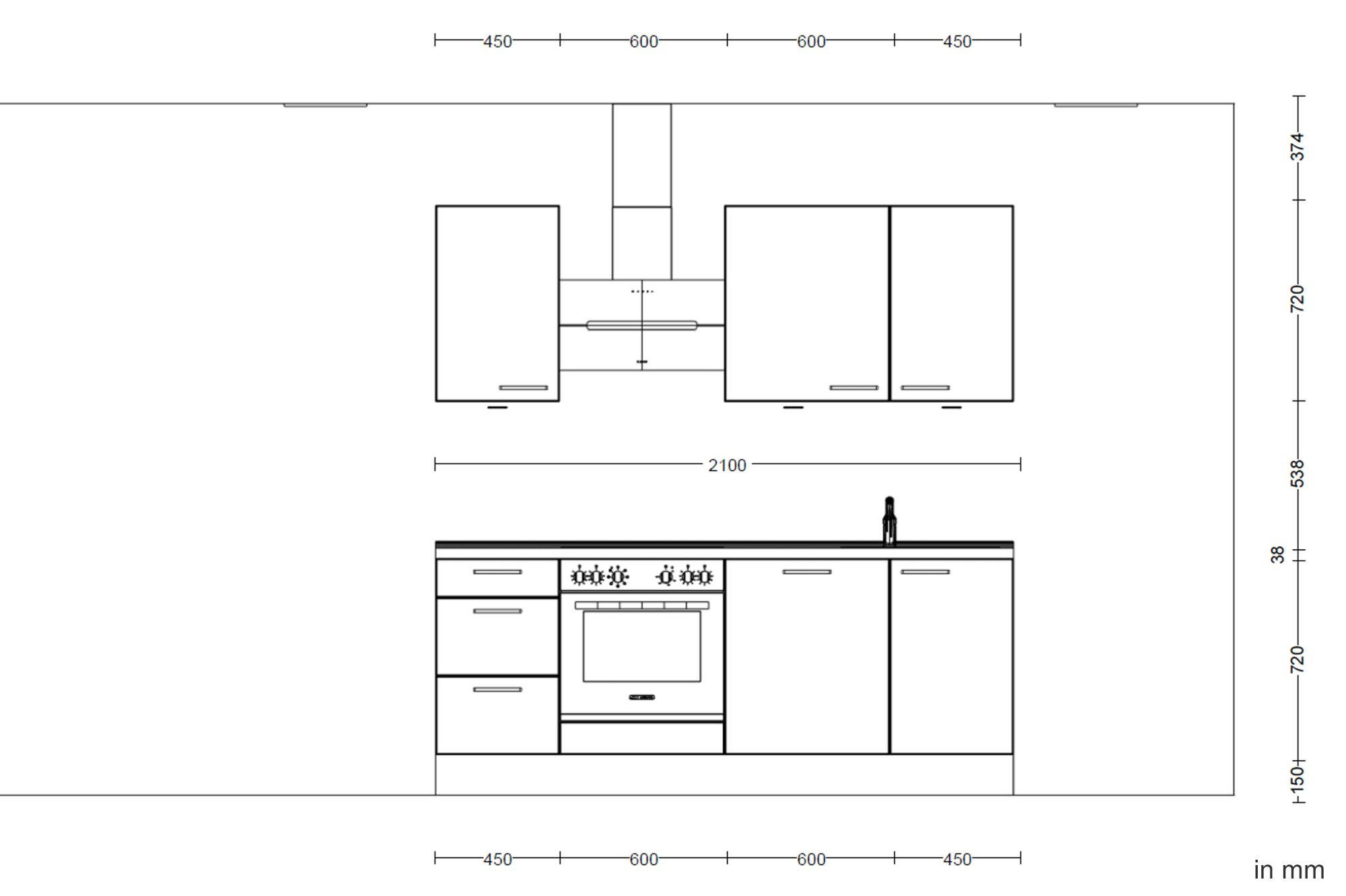KÜCHENBLOCK Touch 210 cm  in Eichefarben, Magnolie  - Edelstahlfarben/Eichefarben, MODERN, Holzwerkstoff/Metall (210cm) - Nobilia