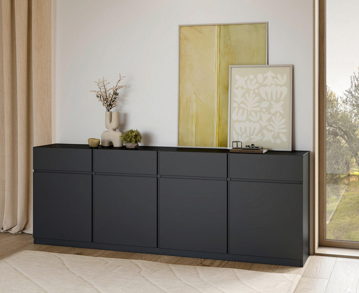 SIDEBOARD Bern 224,8/82,4/40 cm 4 Schublade(n)  - Schwarz, Design, Holzwerkstoff (224,8/82,4/40cm) - MID.YOU