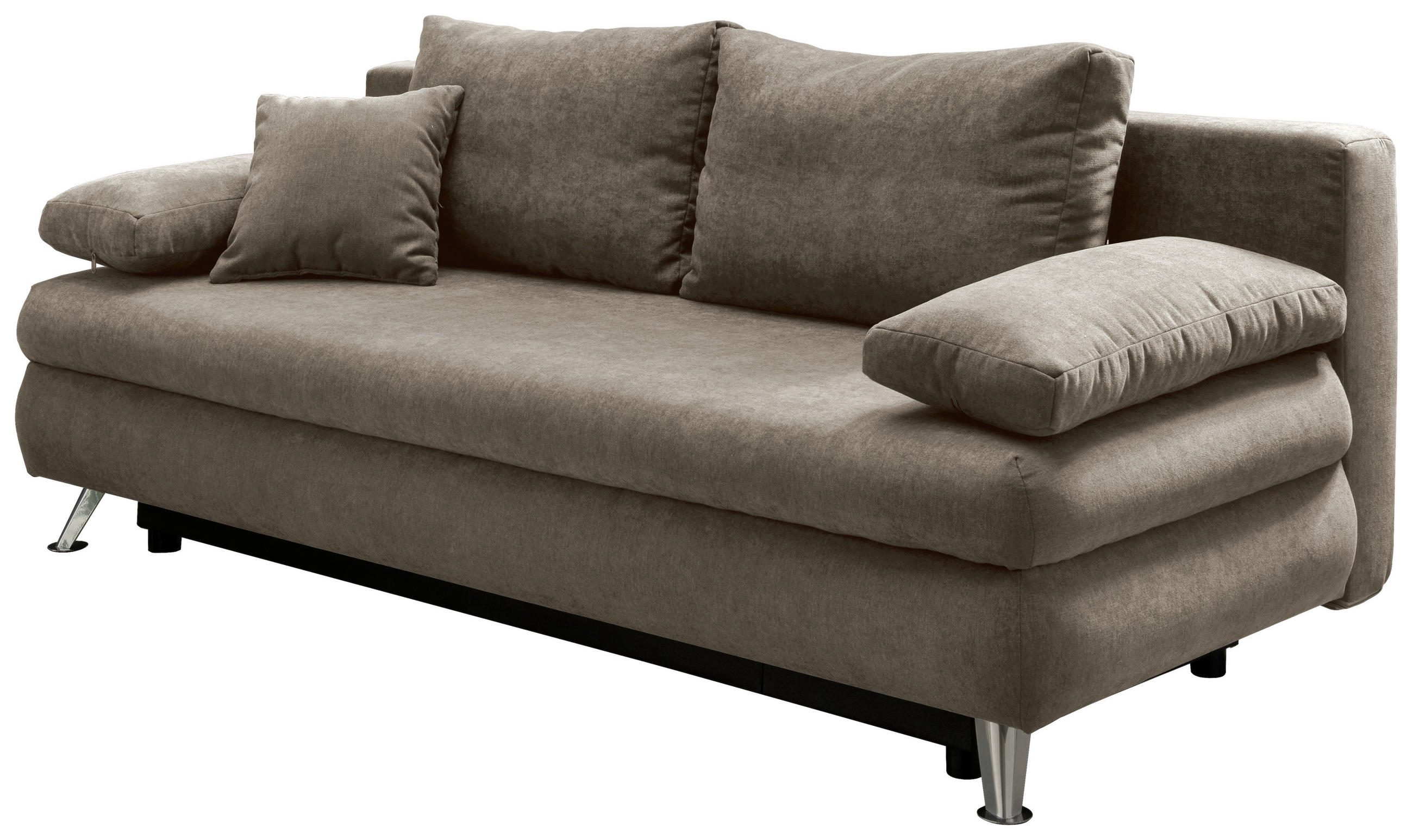 SCHLAFSOFA Velours Hellbraun  - Chromfarben/Hellbraun, MODERN, Textil/Metall (208/83/98cm) - Livetastic