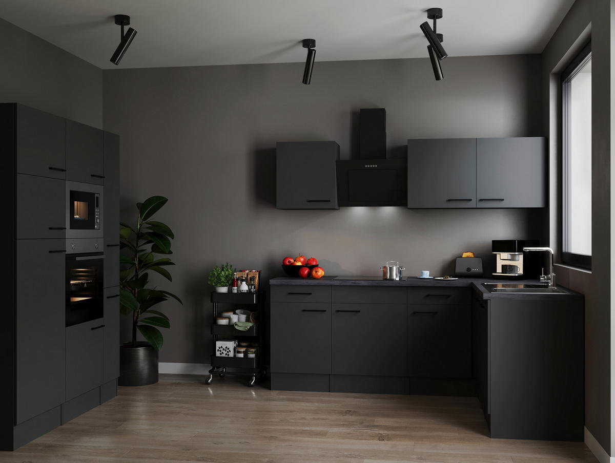 ECKKÜCHE 370/172 cm  in Dunkelgrau  - Dunkelgrau/Schwarz, Design, Holzwerkstoff/Metall (370/172cm) - Respekta