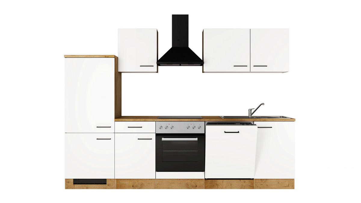 KÜCHENBLOCK 280 cm  in Eichefarben, Magnolie  - Eichefarben/Magnolie, Trend, Holzwerkstoff/Metall (280cm) - FlexWell