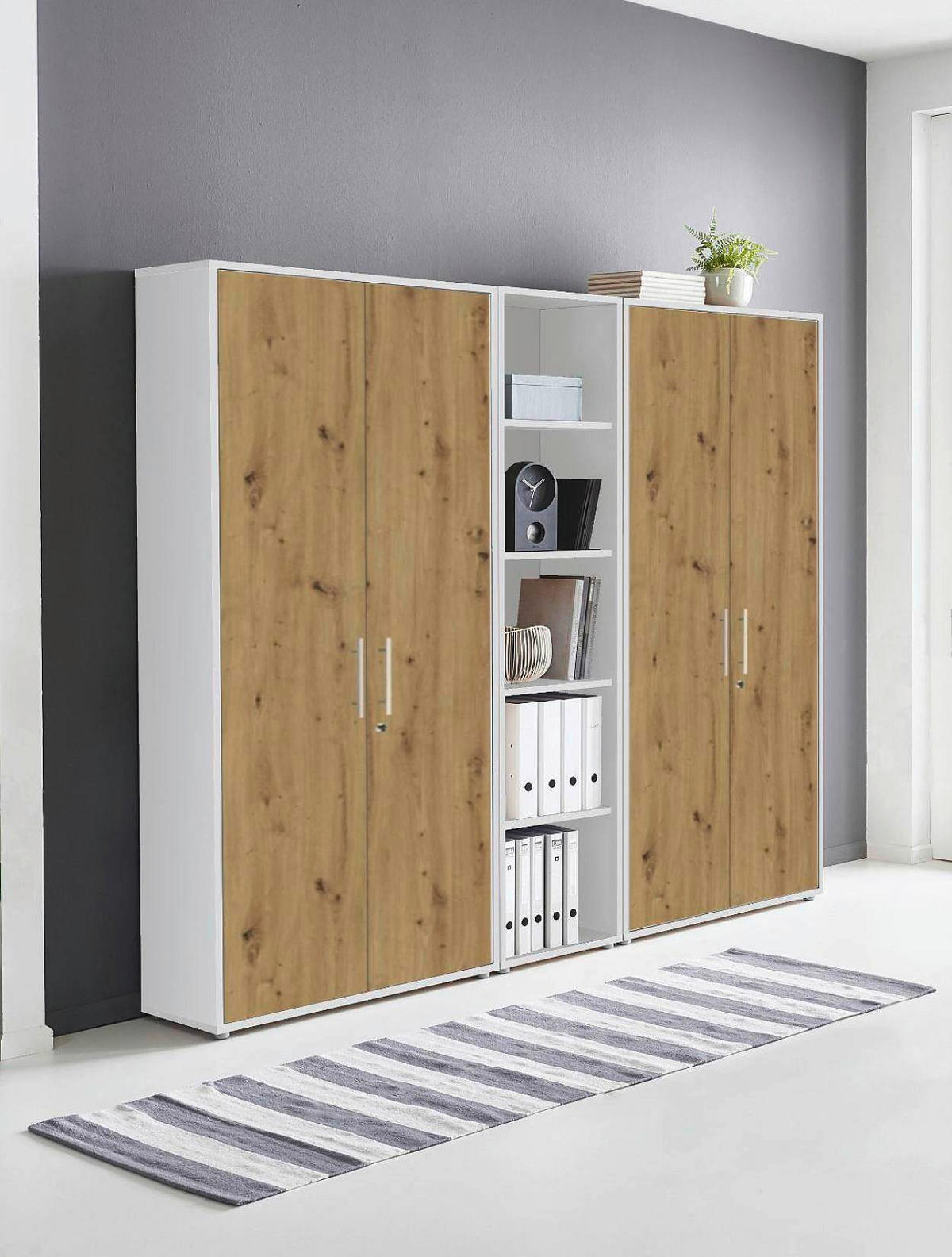 AKTENSCHRANK Weiß, Eiche Artisan  - Eiche Artisan/Weiß, MODERN, Holzwerkstoff (212,9/185,6/33cm) - MID.YOU
