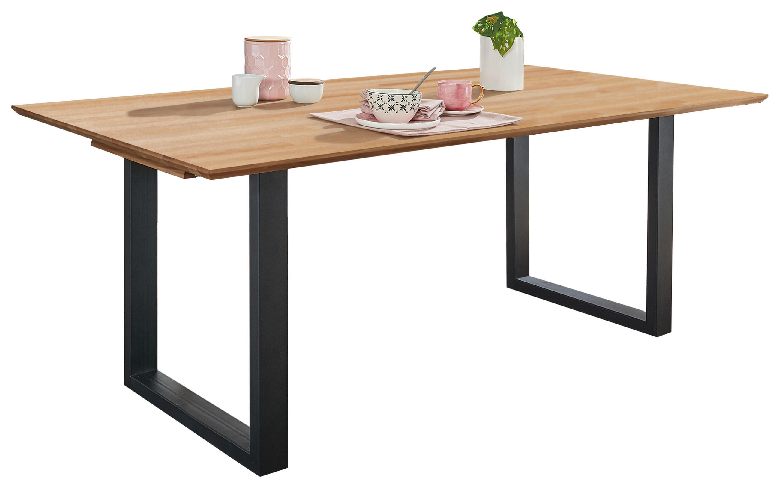 ESSTISCH in Metall, Holz 180/90/75 cm - Schwarz/Kernbuche, Konventionell, Holz/Metall (180/90/75cm) - Livetastic