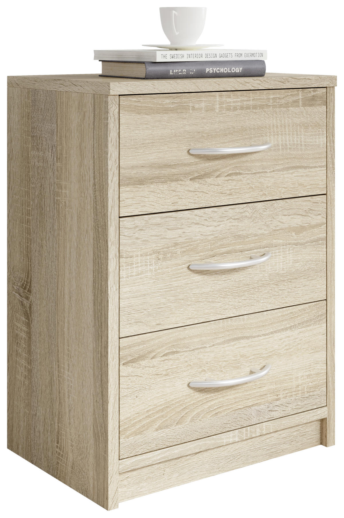 NOČNÝ STOLÍK, dub sonoma, 38,5/54/28,2 cm - čierna/sivá, Basics, kompozitné drevo/plast (38,5/54/28,2cm) - Carryhome