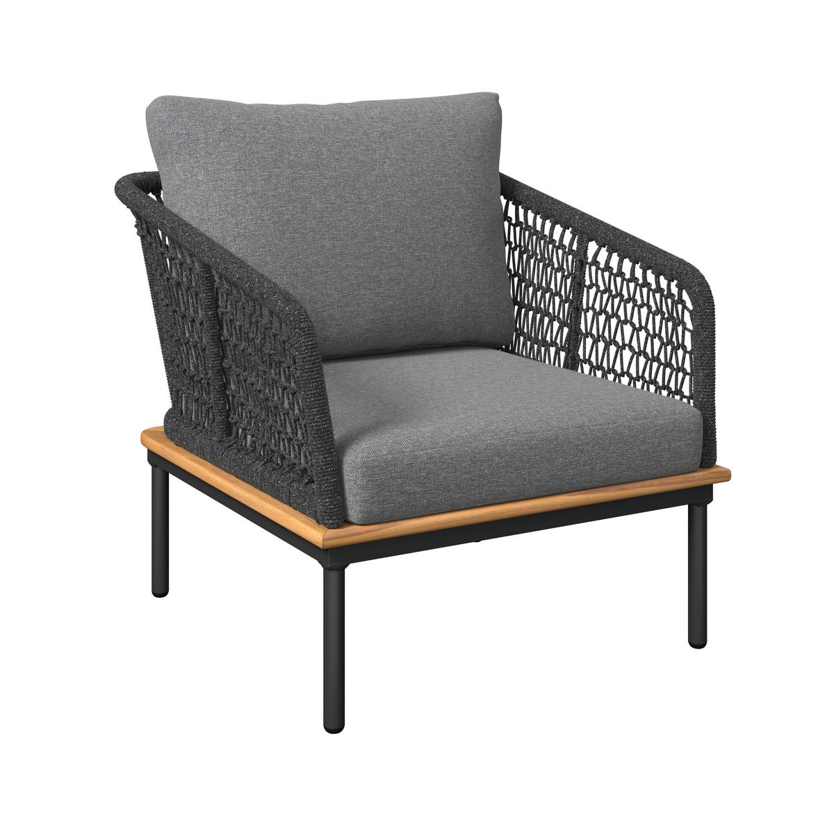 KERTI BÚTORSZETT 5 részes  - antracit/tíkfa színű, Modern, textil/fa - Ambia Garden