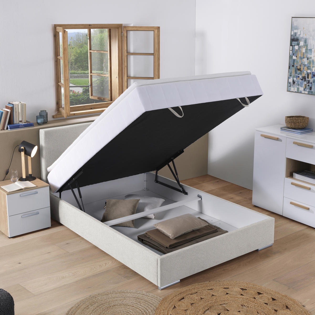 BOXBETT 140/200 cm  in Ecru  - Chromfarben/Ecru, KONVENTIONELL, Kunststoff/Textil (140/200cm) - Boxxx
