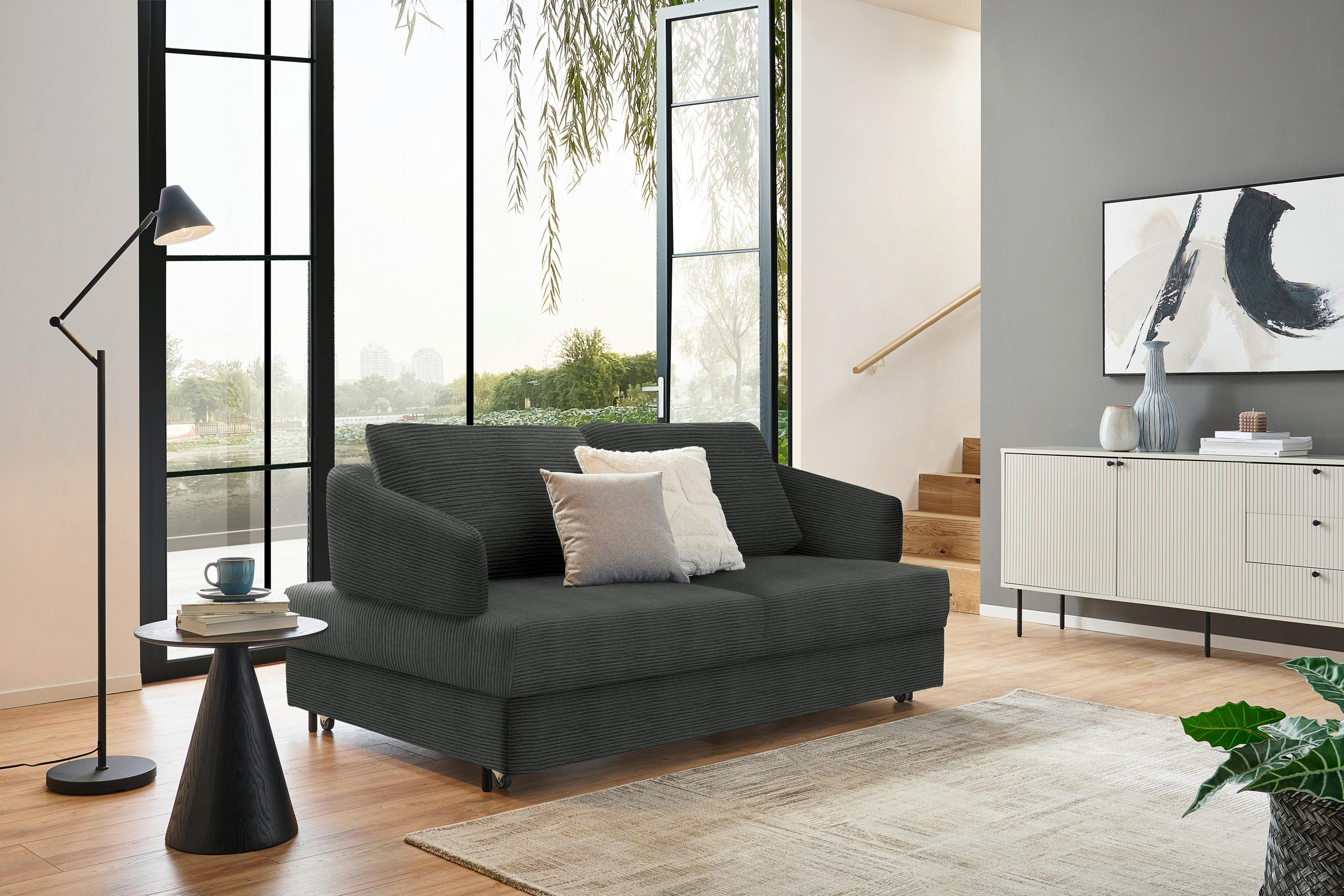 SCHLAFSOFA in Textil Anthrazit  - Anthrazit/Schwarz, Design, Textil/Metall (172/76-89/112-120cm) - Bali