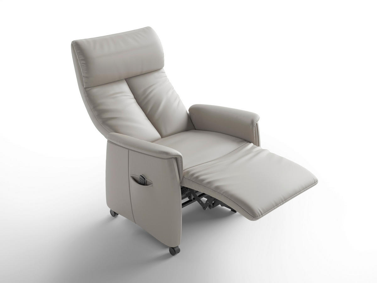 RELAXSESSEL TV CREMONA COMFORT E M2 Echtleder Kopfteilverstellung, Fußteilverstellung, Rücken echt    - Hellgrau/Schwarz, Basics, Leder/Kunststoff (76/112/84cm) - Sit & More