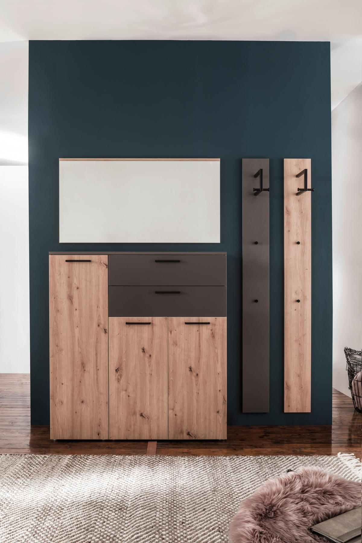 GARDEROBE 4-teilig  in 180/200/38 cm  - Eichefarben/Braun, KONVENTIONELL, Holzwerkstoff (180/200/38cm) - Moderano