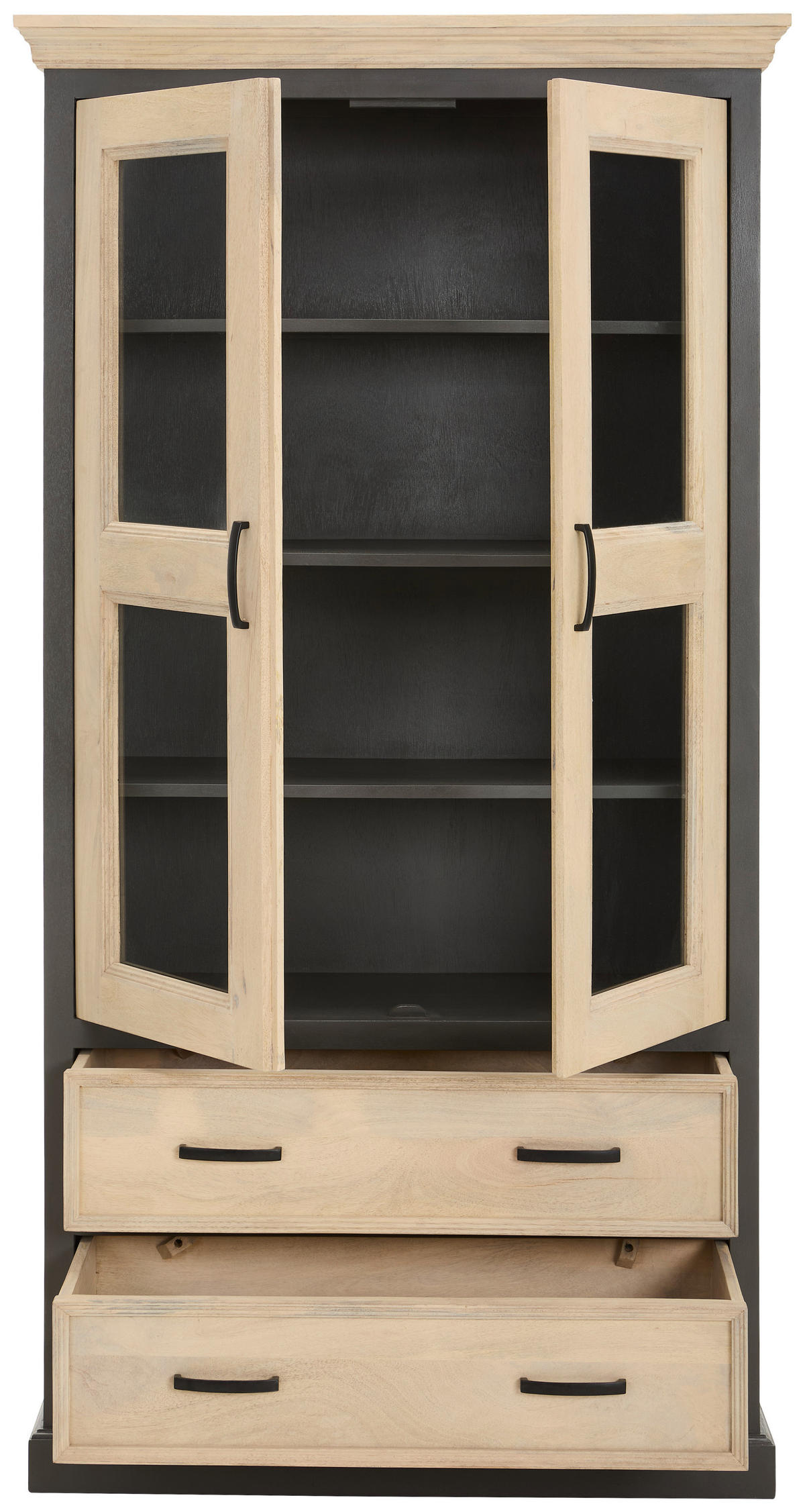 VITRINE in massiv Mangoholz Grau, Naturfarben  - Schwarz/Naturfarben, Natur, Glas/Holz (100/190/40cm) - Livetastic