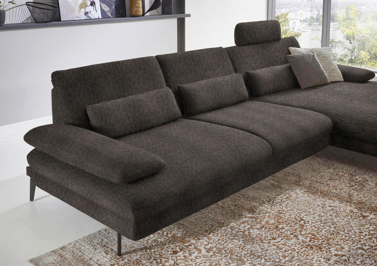 ECKSOFA in Chenille Fango  - Fango/Schwarz, Design, Textil/Metall (310/180cm) - Dieter Knoll