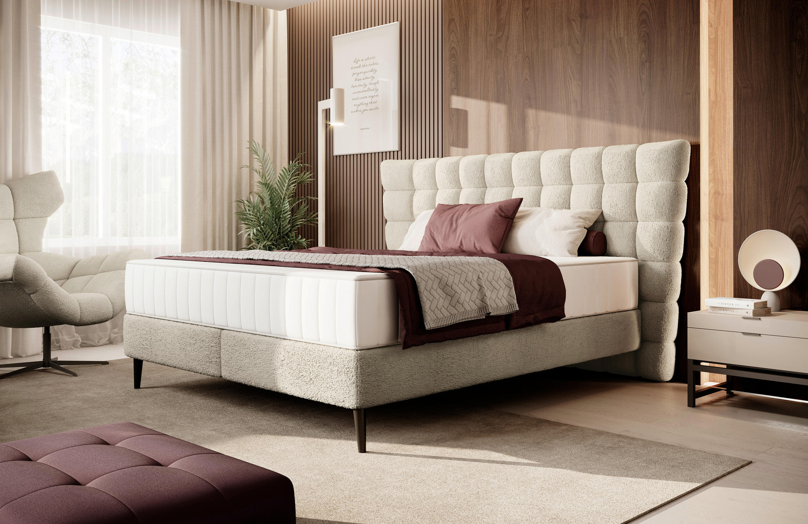 BOXSPRINGBETT 180/200 cm  in Creme  - Creme/Schwarz, Design, Holz/Holzwerkstoff (180/200cm) - home24