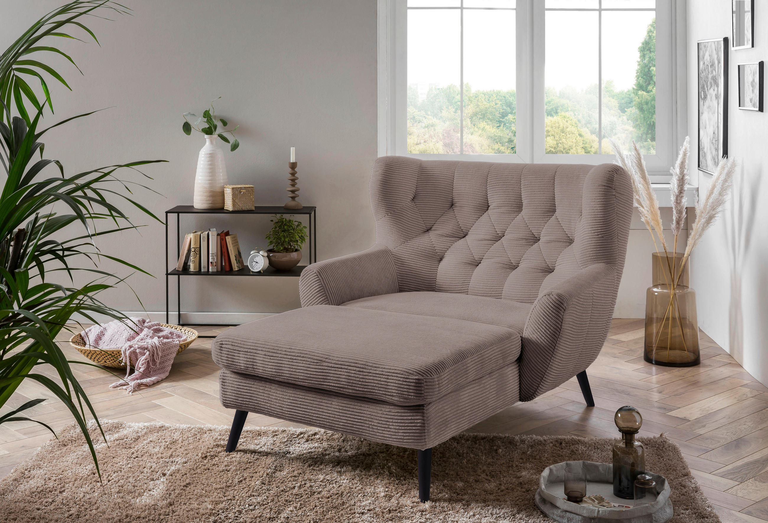 XXL-SESSEL Cord Taupe    - Taupe/Schwarz, Design, Holz/Textil (120/101/165cm) - Stylife