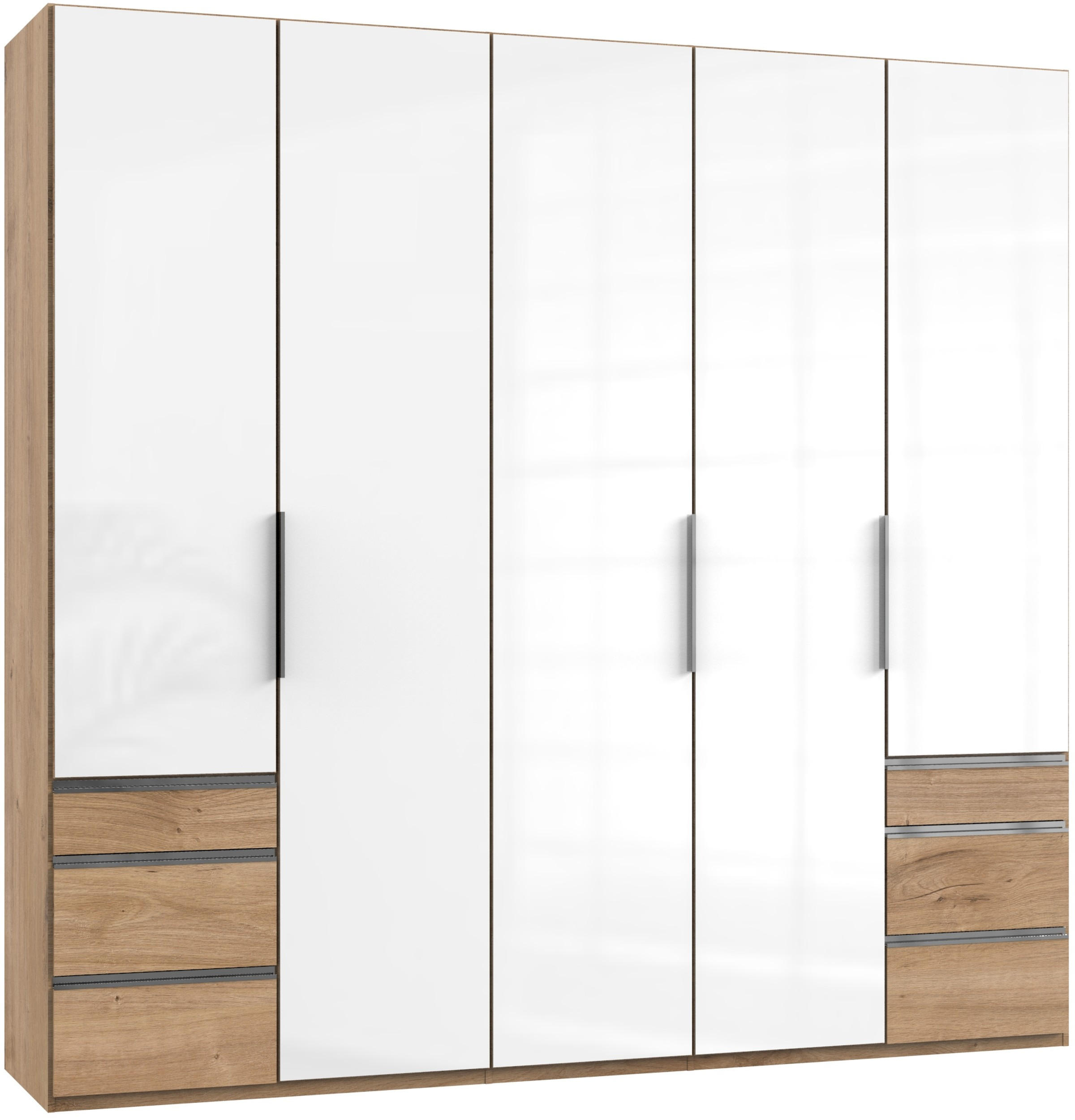DREHTÜRENSCHRANK 250/236/58 cm 5-türig Eichefarben, Weiß  - Chromfarben/Eichefarben, MODERN, Glas/Holzwerkstoff (250/236/58cm) - MID.YOU
