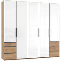 DREHTÜRENSCHRANK 250/236/58 cm 5-türig Weiß, Eichefarben  - Chromfarben/Eichefarben, MODERN, Glas/Holzwerkstoff (250/236/58cm) - MID.YOU