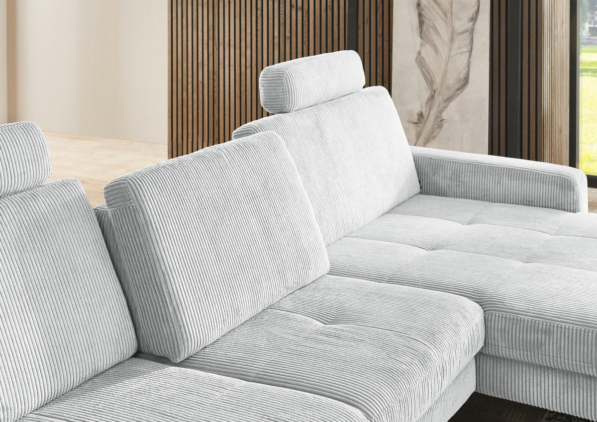 ECKSOFA in Cord Silberfarben  - Silberfarben/Schwarz, Modern, Textil/Metall (302/177cm) - Beldomo Style