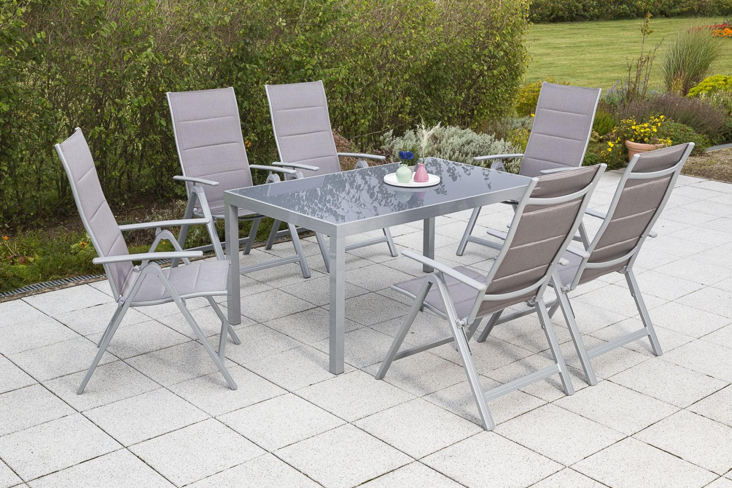 GARTENTISCHGRUPPE Aluminium  - Silberfarben/Braun, ROMANTIK / LANDHAUS, Glas/Textil - Gardenson