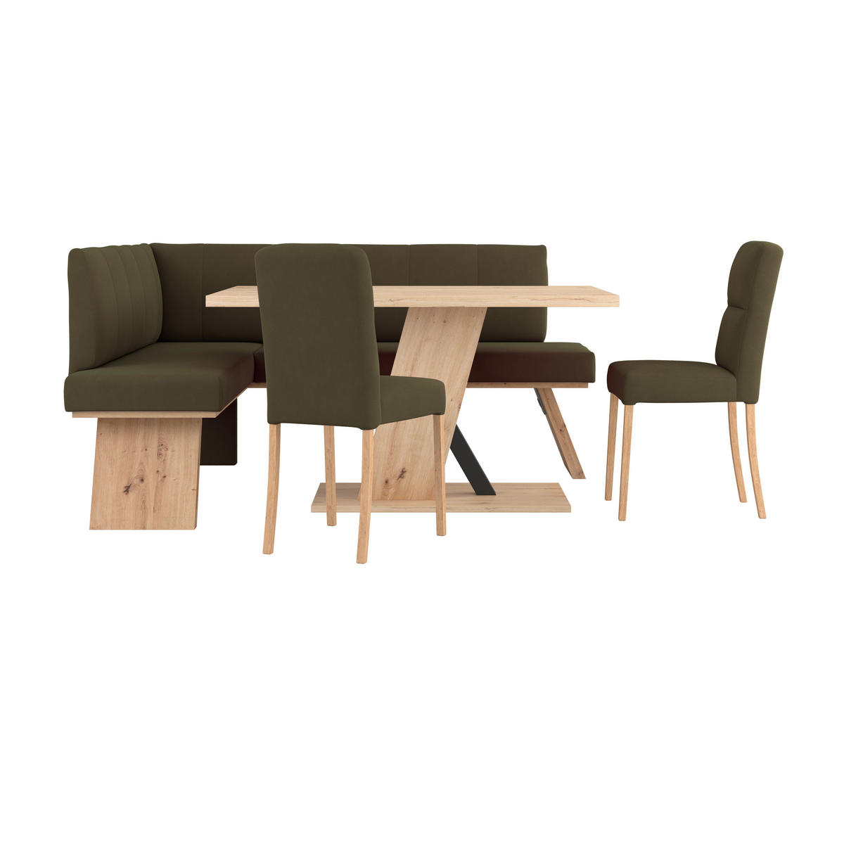 ECKBANK 150/185 cm Webstoff Grün   - Eichefarben/Grün, KONVENTIONELL, Textil (150/185cm) - Livetastic