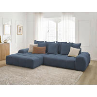 ECKSCHLAFSOFA EVEREST  mit Rücken echt, Armteil links, Armteil rechts Flachgewebe Dunkelblau  - Schwarz/Dunkelblau, MODERN, Kunststoff/Textil (180/318cm) - Livetastic