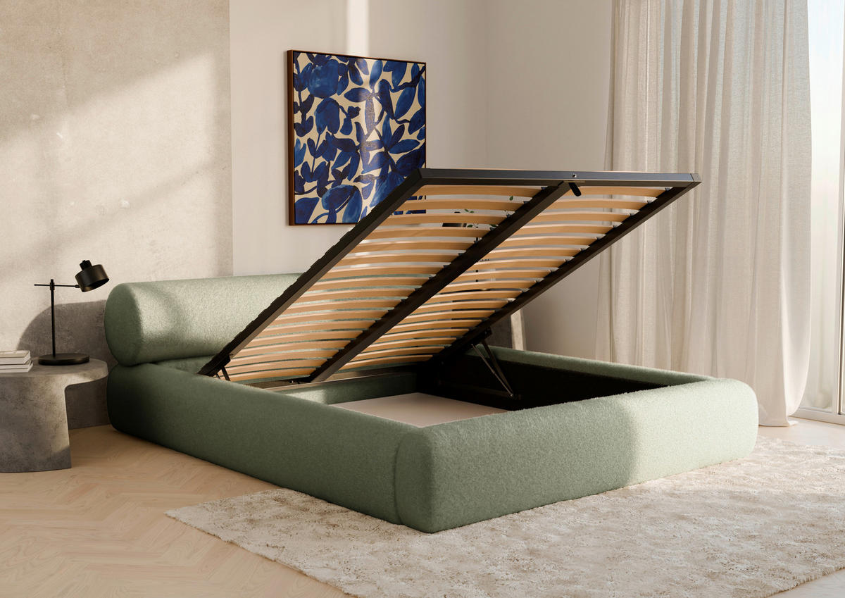 POLSTERBETT 140/200 cm,  in Grün, Lattenrost, Bettkasten,  - Schwarz/Grün, Design, Holz/Textil (140/200cm) - Chameo