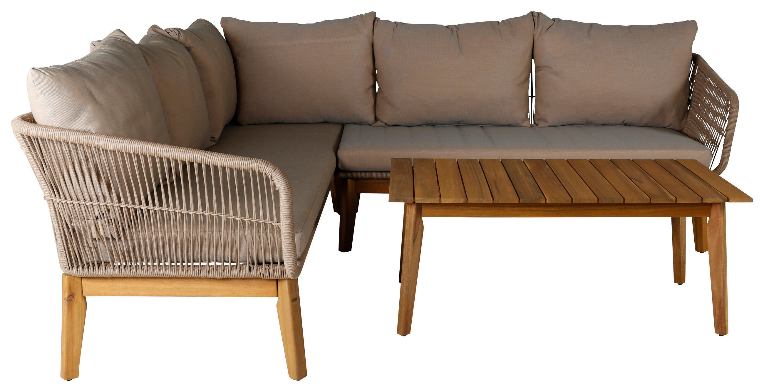 Thumbnail - Gardenson Loungegarnitur, Akazie, Beige, Holz, 2-teilig, Akazie, L-Form, 210x160 cm, Loungemöbel, Gartenlounge-Sets