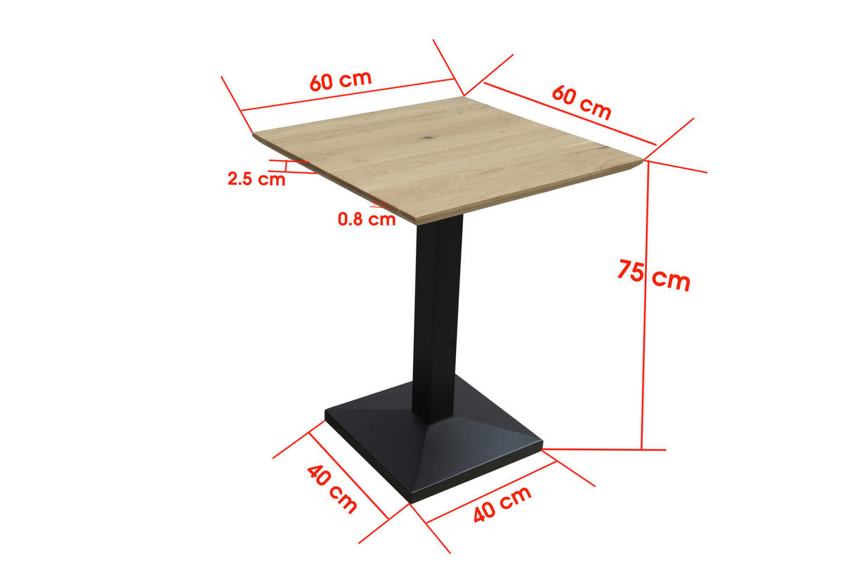 ESSTISCH 60/60/75 cm Echtholz  Holz, Metall quadratisch Schwarz, Eichefarben  - Eichefarben/Schwarz, KONVENTIONELL, Holz/Metall (60/60/75cm) - Linea Natura